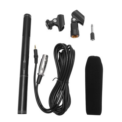 Condenser Interview Microphone, Handheld Mic for DSLR Camera, Cardioid Pickup Pattern with Metal Holder Wind Foam, 11 Inch Compact for Media
