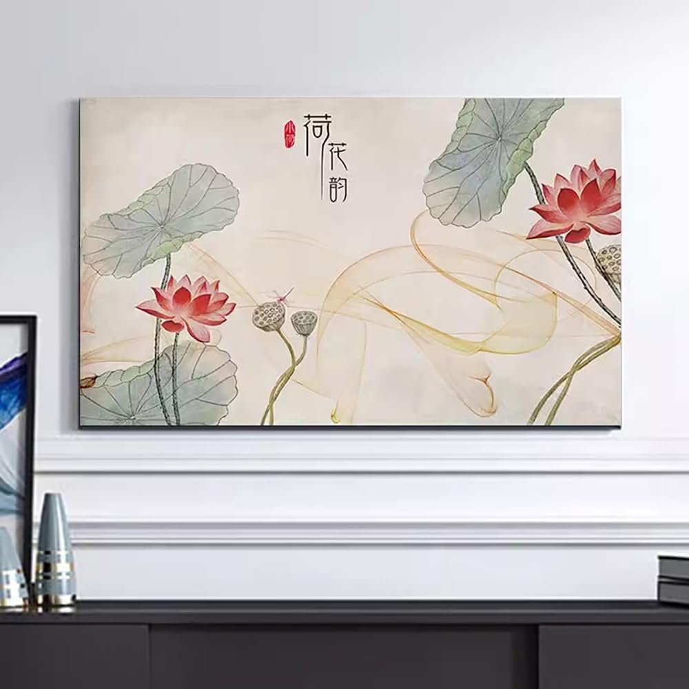 32-80 Inch Indoor TV Dust Cover Lotus Flower Universal LCD TV Screen Protector Non-Slip Breathable Cloth Dust Proof Display Cover for Flat Screen TVs-flower5||45-48inch