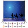 10X7ft Fabric Christmas Nativity Scene Backdrop, Star of Bethlehem Wall Art, Religious Photography Background, Church Manger Display, Blue Night Sky view 2