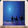 10X7ft Fabric Christmas Nativity Scene Backdrop, Star of Bethlehem Wall Art, Religious Photography Background, Church Manger Display, Blue Night Sky view 3