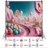 9X6ft Fabric Candy Land Photography Backdrop, Sweet Fantasy Theme Background, Pink Cotton Fabric, Birthday Party Decorations for Girls view 2