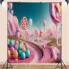 9X6ft Fabric Candy Land Photography Backdrop, Sweet Fantasy Theme Background, Pink Cotton Fabric, Birthday Party Decorations for Girls view 3