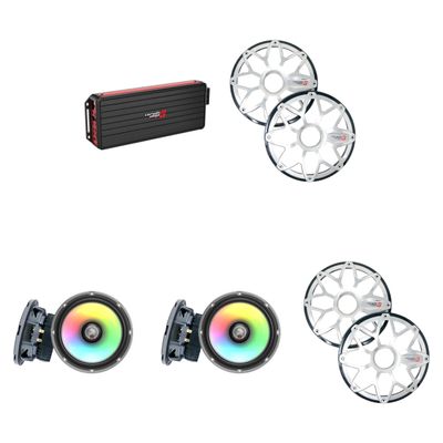 Cerwin Vega Marine VCU84 Amplifier with (2) SM65F4 RPM Stroker 6.5" Marine RGB Speakers and Black/Stainless Grilles