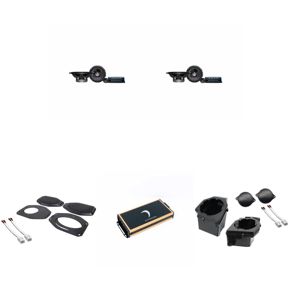 Diamond Audio Amplified Speaker Upgrade Bundle Compatible with 18-23 Jeep JL/JT - (2) DES65C, STXJLSBA, STXJLPOD, Micro84u