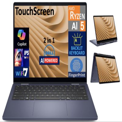Dell 14 Plus AI Powered 2-in-1 Laptop 14.0" Touchscreen IPS WUXGA Display (AMD Ryzen AI 5 340, 16GB LPDDR5X, 1TB PCIe SSD, Backlit KB, Fingerprint, WiFi 7, Webcam, Win 11 Home) (Renewed)
