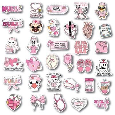 33PCS Pink Nurse Stickers Pack  Cute Waterproof Vinyl Nursing Stickers for Laptop, Water Bottle, Notebook  Nurse Appreciation Gift for RN, LPN, Medical Students, Healthcare Workers