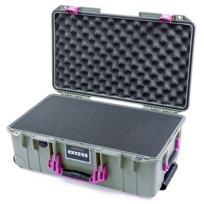 Pelican Air 1535 Carry-On Sage Green - Medium Size Waterproof Case with Pluck Foam Set and Lid Foam - Magenta Handles & Latches