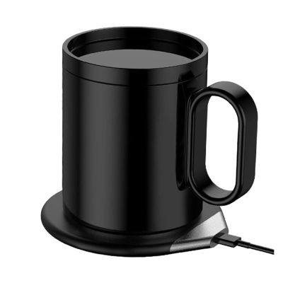 350ml Smart Warming Cup, 55 Constant Temperature USB-C Heated Mug with Wireless Base, Self-Heating Coffee & Milk Mug for Office & Home Use, Black/White(Black)