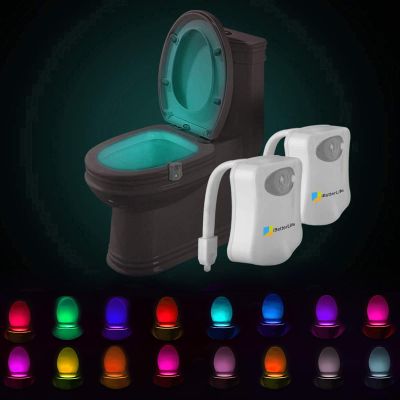Toilet Night Light Motion Sensor - 2Pack The Original 16 Color Changing LED Toilet Bowl Nightlight for Bathroom - Smart Unique Cool Gadget, Funny Ideal Gifts for Kids Dad Teen Boys Girls Men Women
