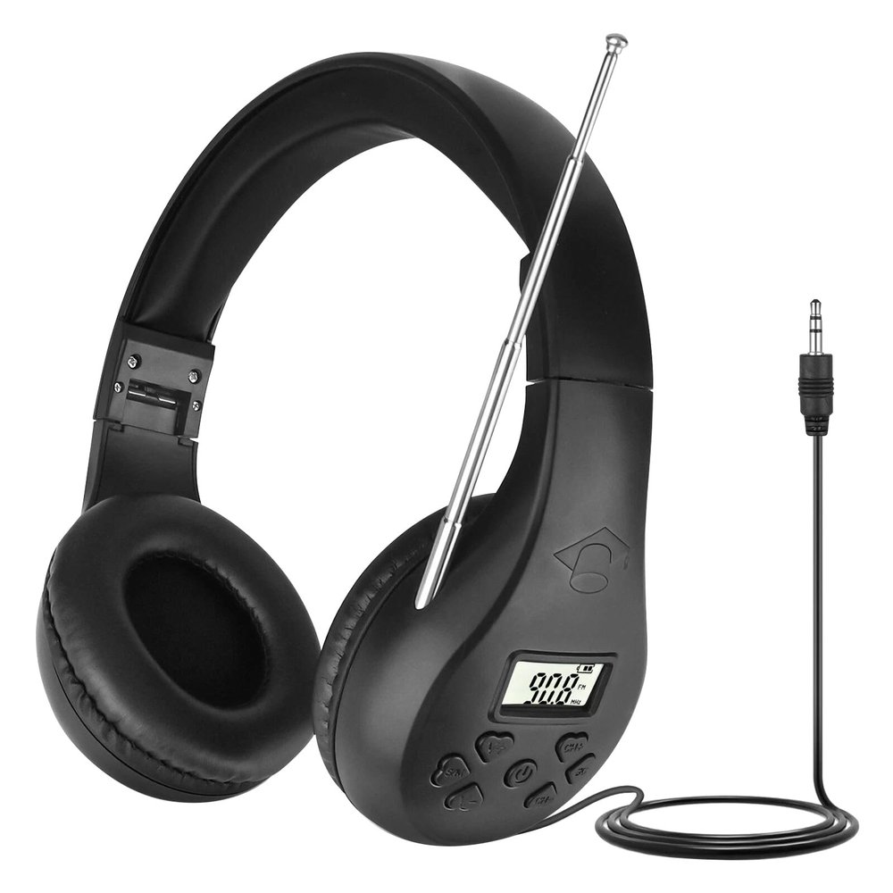DC 3V Personal FM Radio Headphone with Metal Antenna & Adjustable Headband Support Auto Search & Store Noise Reduction