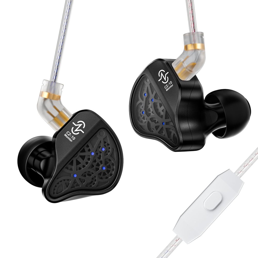 CCZ CZ10 Gaming Earbuds With MIC,1DD+4BA All-metal HIFI In Ear Monitor,Professional Wired Earbuds,Stereo Sound Clear in Ear Earphones,Hybrid IEM Earphones with Detachable Cable (Dark,With Microphone)