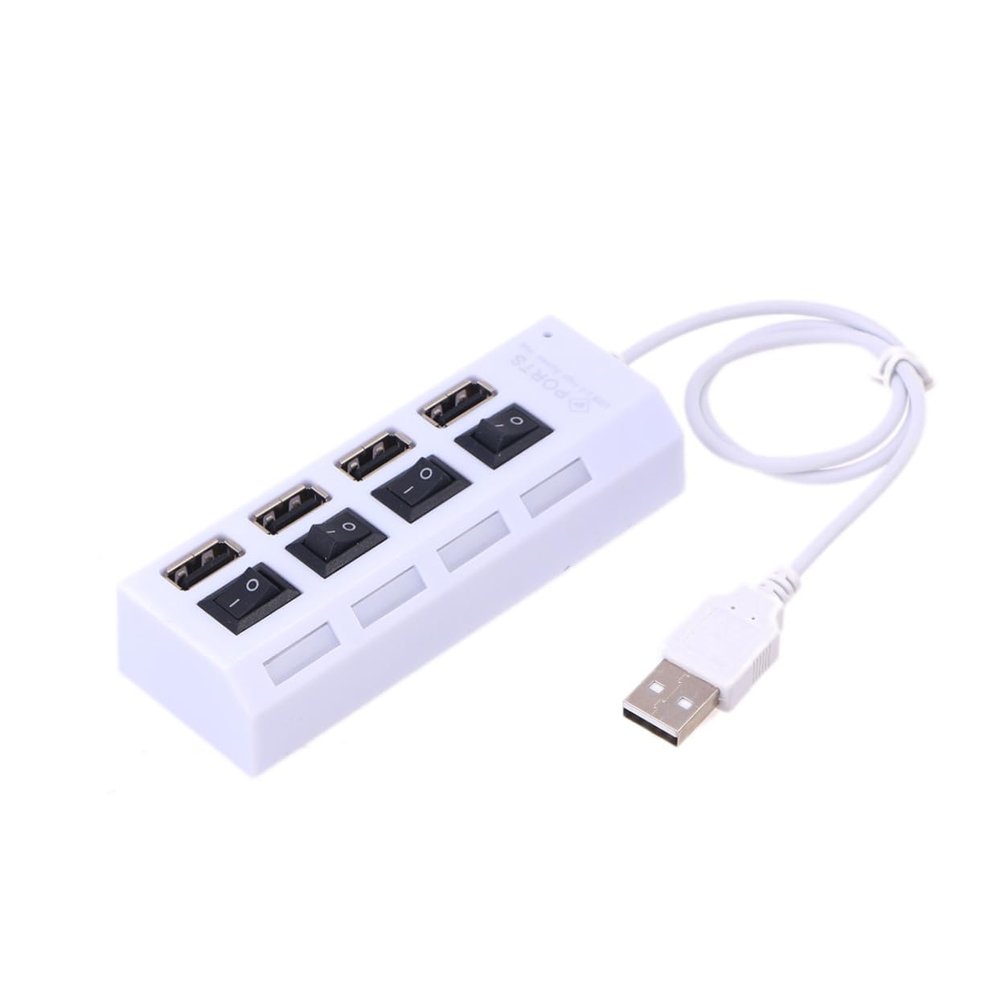FELTECHELECTR Portable USB 2.0 Hub Data Expansion Splitter with Separate On/Off Switch LED Indicator Mbps Transfer Speed Compatible with Laptop PC Desktop from XP to White