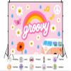 10X7ft Fabric Retro Groovy Photography Backdrop, Pink 60s Theme Wall Art with Rainbow, Daisies, Peace Van Design, Photo Booth Background Props Banner view 2