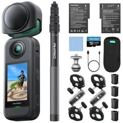 AKASO 360 Weatherproof 360 Action Camera - 5.7K 360 Video with 1/2" 48MP Sensors, 72MP 360 Photo, 360-SuperSmooth, Invisible Selfie Stick, 360 Horizon Lock, AI Tracking with 128GB MicroSD Card