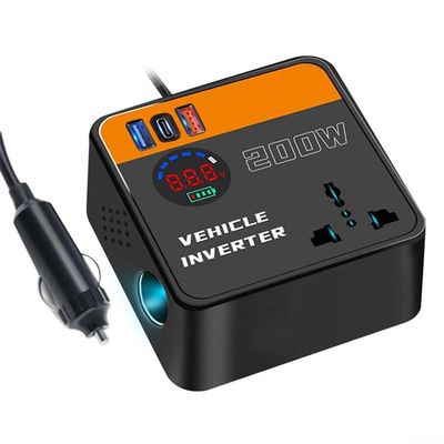 Car Power Inverter 200W DC 12/24V To AC 220V With USB PD Port For Fast Charging Devices Includes Overload Protection And Real Voltage Display