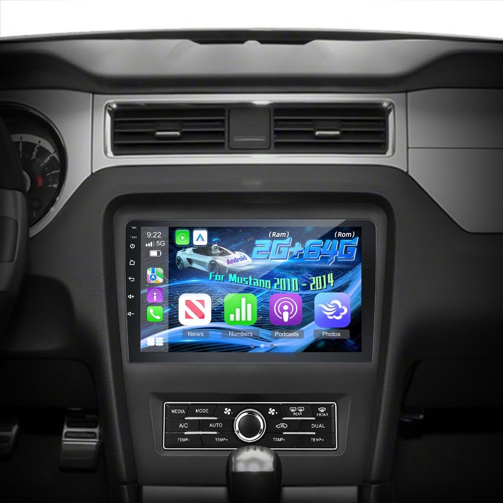 Volxcereo 2G+64G Car Stereo for Ford Mustang 2010-2014 with 10.1 inch Touchscreen Radio with Wireless Carplay/Android Auto/GPS/Bluetooth/FM/RDS/Steering Wheel Controls/Backup Camera