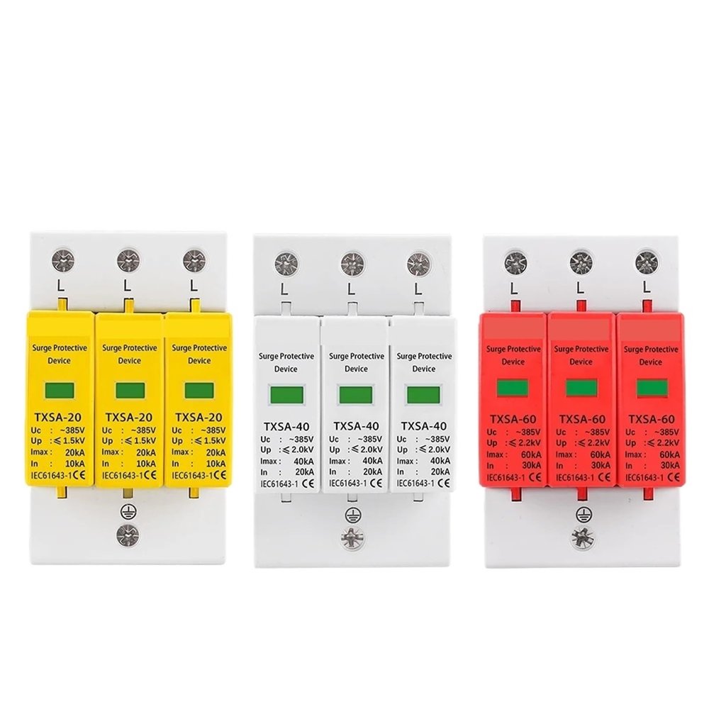 1pc AC SPD 3P 3 Phase 20KA 40KA 60KA 275V 385V 420V House Lightning Surge Protector Protective Low-voltage Arrester Device(385V,30-60KA)