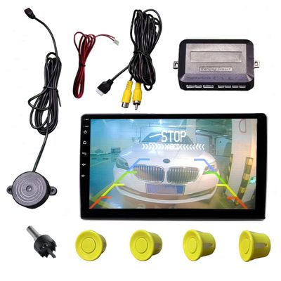 SANDETOUN LCD Parking Sensor Kit - Displays Data on Original Screen, Easy Rear Installation, Compatible with All Camera Formats (AHD, CVBS), 18 Probe Colors to Match Any VehicleYellow