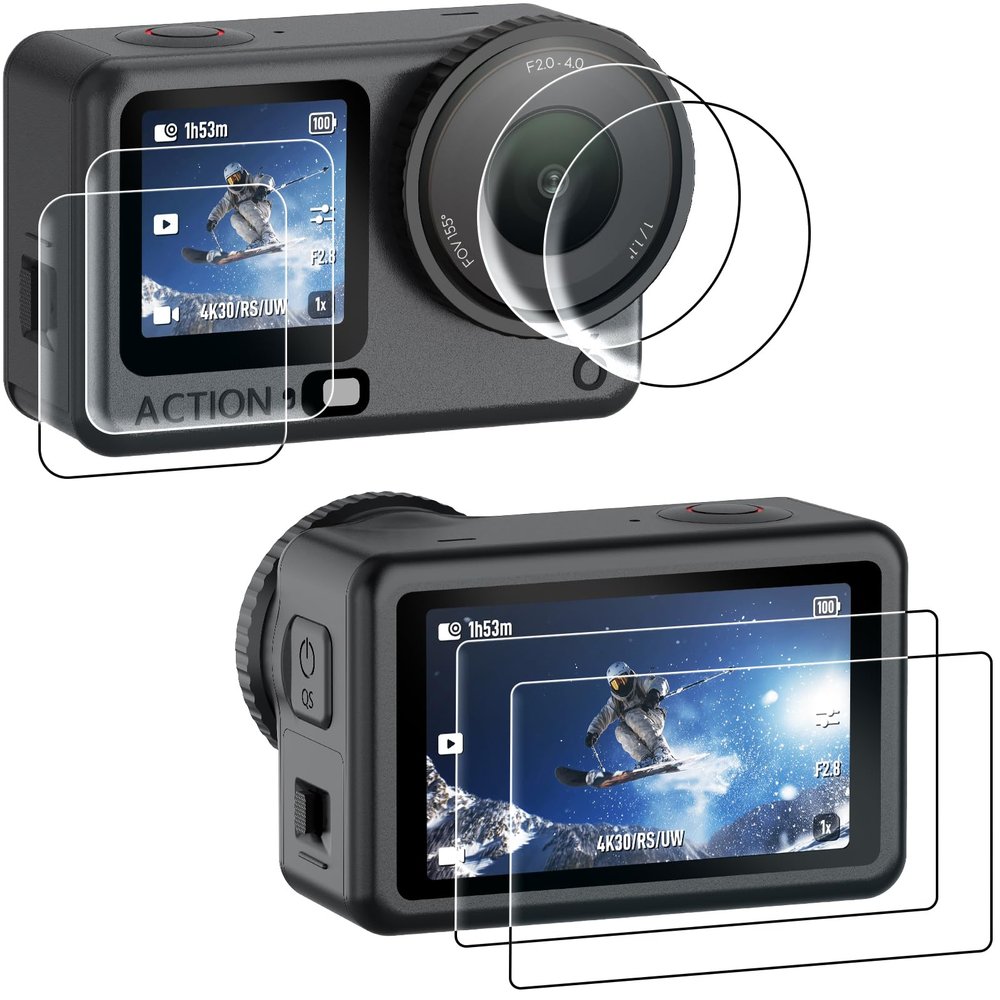AMAZEAR Lens Screen Protector for DJI Osmo Action 6 Accessories (6 Pack), Action6 Pro Tempered Glass Screen Protector OLED Display, Full Protection, Ultra HD, 9H Hardness, Scratch Resistant