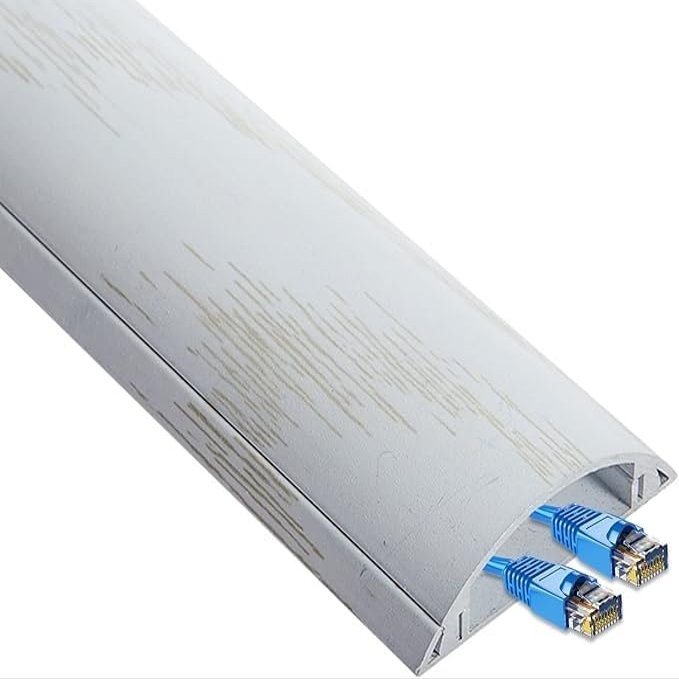 Metal Cable Concealer for Wood Floors - 39 Inch Ethernet Cord Cover, Self-Adhesive Wire Management Kit, Waterproof & Durable(White,Width 47mm)