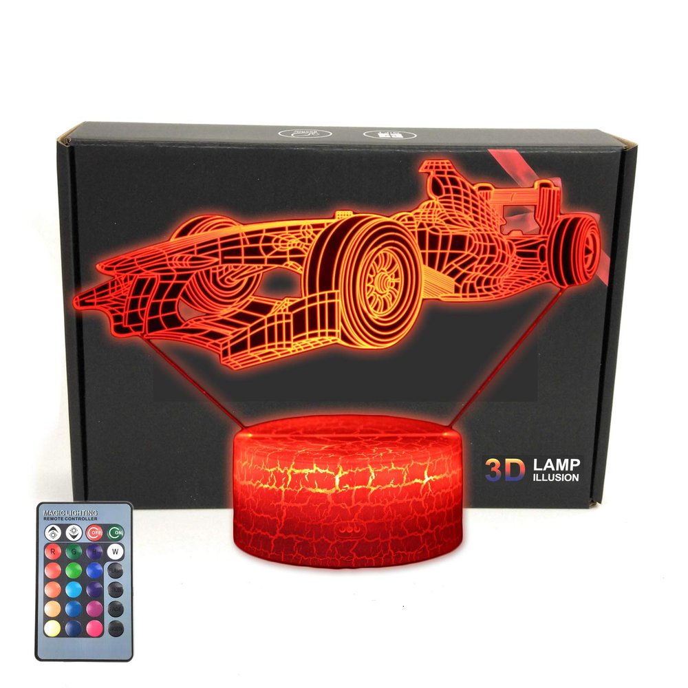MARZIUS 3D Race Sports Car Illusion Night Light Roadster-Shaped LED Table Lamp with 16 Colors & Remote Control Gift for Kids, Teens, Men & Women