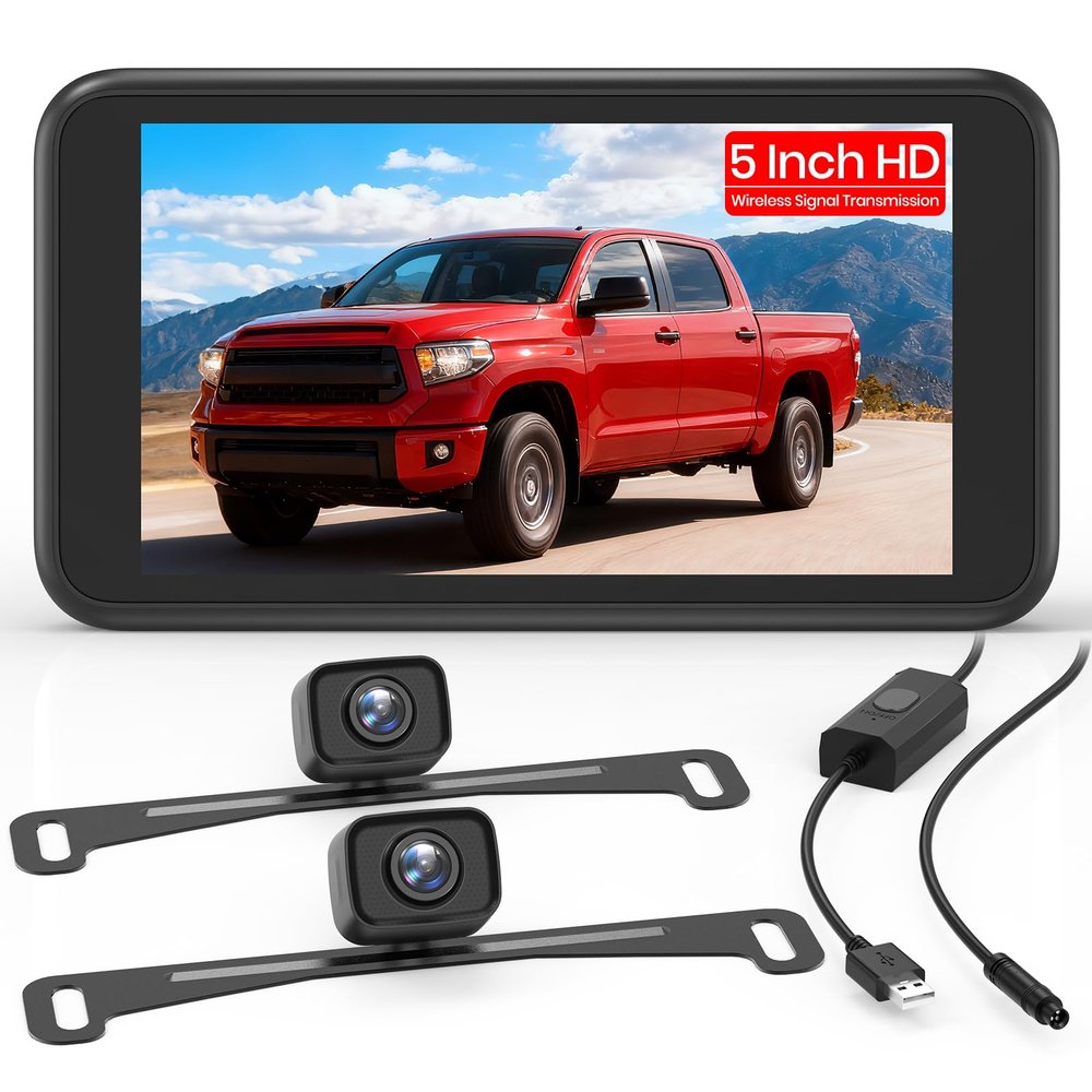 AUTO-VOX Wireless Backup Camera:1080P HD Dual-Channel Monitor, Easy Installation,Stable Digital Transmission Signal,IP69K Waterproof Night Vision Back Up Camera for Truck,SUV,Car,Vans
