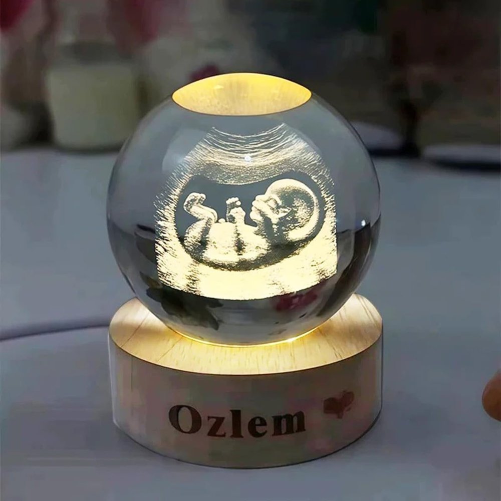 Custom Ultrasound Crystal Ball Lamp Personalized Baby Sonogram Keepsake Gift, Pregnancy Reveal, Baby Shower Present, Nursery Night Light (6CM)