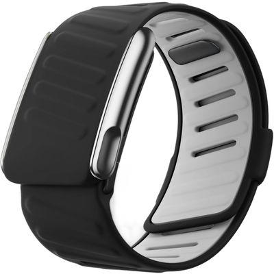 Iprisu Waterproof Silicone Sport Band Compatible with WHOOP 5.0, One, Peak & Life | Soft-Touch, Sweatproof, Adjustable Replacement Strap for Men & Women  Durable, Comfortable & Easy to Clean (Black Grey/Shiny Metal, Life/MG)