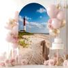7.2 Ft Wedding Arch Backdrop Cover Barnegat Lighthouse Sand Beach Fence New Jersey Double Sided Spandex Fitted Arch Covers Stretchy Backdrop for Birthday Party, Baby Shower view 4