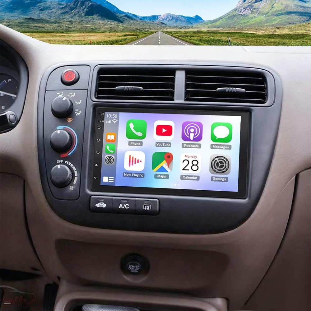 7 Inch Double Din Car Stereo Radio for Honda Civic 1996-2000 Wireless CarPlay and Android Auto Bluetooth Touch Screen Head Unit, GPS Navigation Mirror Link Backup Camera FM/RDS