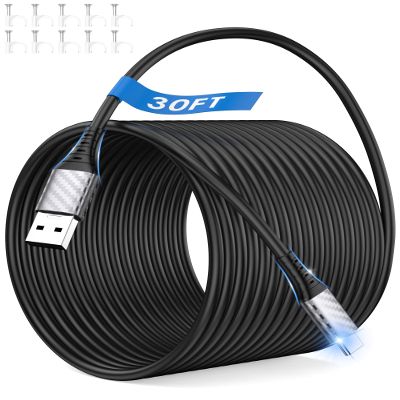 30ft Long USB C Cable to USB A 10W 12W 18W 20W Heavy-Duty Power Extension Cord USBA to USBC Charging for Samsung/Galaxy Note 20 Ultra for Tapo/TP-Link/Xiaomi/Mi/eufy Security CCTV Camera Black
