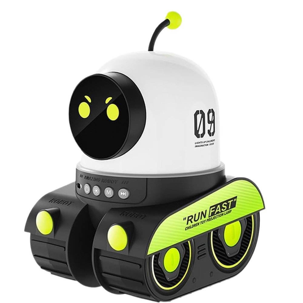 Kids Cartoon Projector Lamp, 21 Slides+360 Rotation Silent Kids Night Light, Rechargeable Robot Night Light with Music for Children Bedroom, Universe Starry Sky Rotate LED Room Decor (No Music)