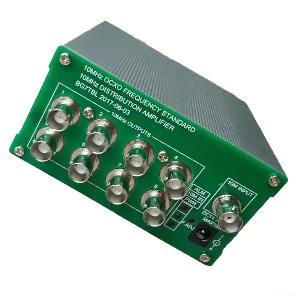 10MHz Distribution-Amplifier 8-Port BNC Output, High Stability 50ppb, Low Phase Noise, External Reference Input, Adaptive Impedance Matching, Wide Temperature Range Performance(Built-in OCXO)