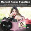 4K 56MP Digital Camera for Photography,Vlogging Camera for YouTube with Autofocus,3" 180 Flip Screen,16X Digital Zoom with 32GB TF Card and 2 Batteries(Pink view 3