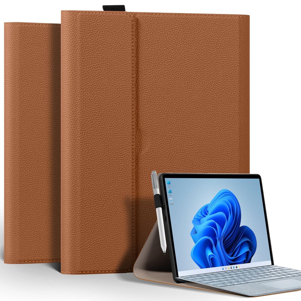 XFYKJIN for Microsoft Surface Pro X/Pro X Plus 13" Case (2019-2024), Premium Leather Protective Cover with Slim Pen Holder & Kickstand, Type Cover Compatible, Auto Sleep/Wake, Brown
