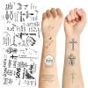 10Pcs Christian Motivational Bible Verse Quotes Words and Cross Temporary Tattoos For Adults, Inspirational Believe Strength in God Realistic Black English Word Tattoo for Women Men party view 1