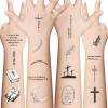 10Pcs Christian Motivational Bible Verse Quotes Words and Cross Temporary Tattoos For Adults, Inspirational Believe Strength in God Realistic Black English Word Tattoo for Women Men party view 3