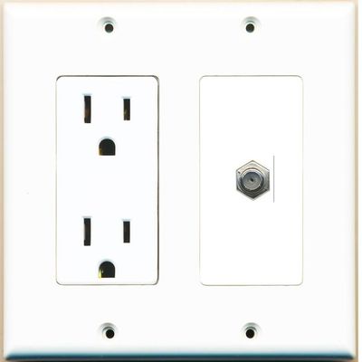 RiteAV - 15 Amp Power Outlet and 1 Port Coax Cable TV- F-Type Decorative Type Wall Plate - Eggshell White