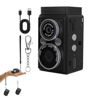 Bewinner Mini Digital Retro Camera, Portable Vintage Dual Lens Cameras with Flash, 12MP 1080P HD Wide Angle and Auto Focus, 0.85 Inch Screen Retro Keychain Camera