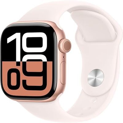 Apple Watch Series 10 [GPS + Cellular, 42mm] - Rose Gold Aluminum Case with Light Blush Sport Band, S/M (Renewed Premium)