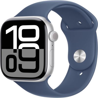 Apple Watch Series 10 [GPS + Cellular, 46mm] - Silver Aluminum Case with Denim Sport Band, M/L (Renewed Premium)
