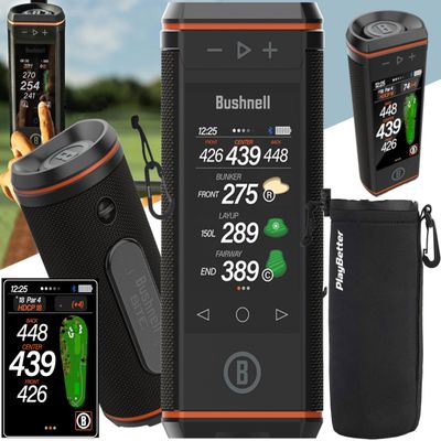 Bushnell Wingman HD Golf GPS Speaker Bundle - 3.5 Color HD Touchscreen, 360 Audio, 2 x 10 Watt Speakers, BITE Mount with PlayBetter Protective Wingman Pouch