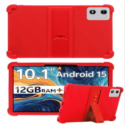 10" Case for SVITOO Tab 10/P10/PL001 Android 15 Tablet, FJIASTB Soft Silicone Kids Friendly Protective Cover with Adjustable Stand, Drop-Proof (Red)