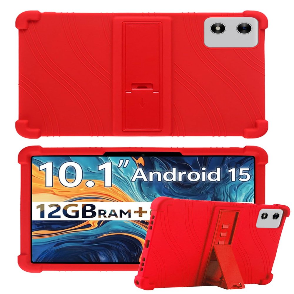 10" Case for SVITOO Tab 10/P10/PL001 Android 15 Tablet, FJIASTB Soft Silicone Kids Friendly Protective Cover with Adjustable Stand, Drop-Proof (Red)