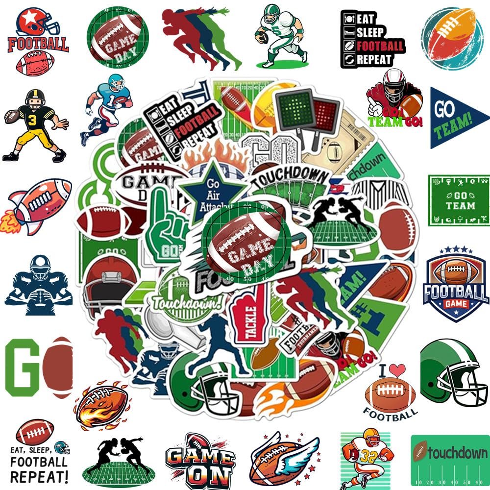100PCS Football Stickers  Game Day Football Helmet Stickers Sports Stickers for Water Bottle Laptop Scrapbook, Football Party Favor, Gift for Football Fans