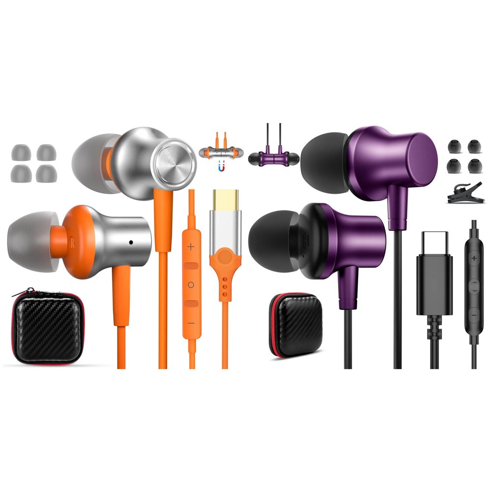 2 Pack USB C Earbuds for iPhone 17 Pro Max Air 16 16e 15 Type C Earphone for iPad A16 10 Magnetic in Ear Noise Canceling Wired Headphone Samsung S25 FE S24 Ultra S23 Galaxy A17 Google Pixel 9a 9 8a 8