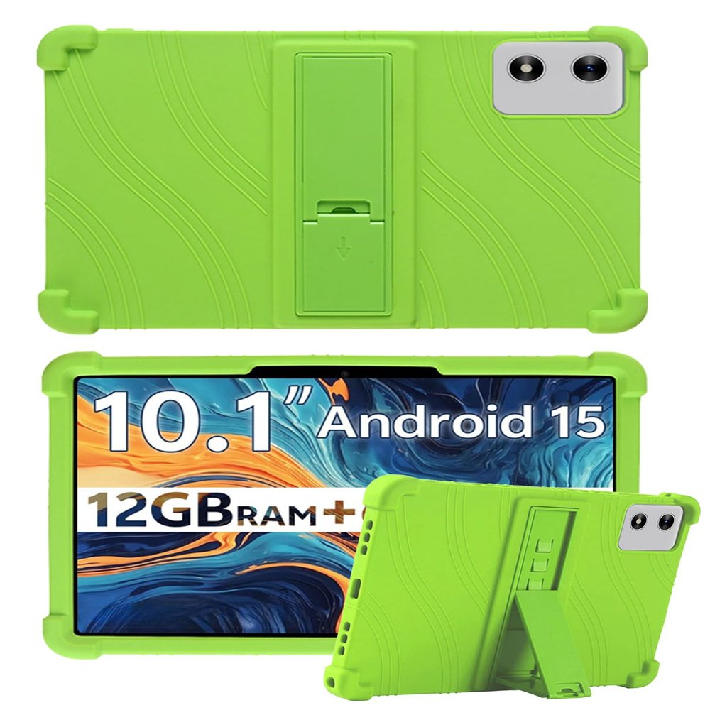 10" Case for SVITOO Tab 10/P10/PL001 Android 15 Tablet, FJIASTB Soft Silicone Kids Friendly Protective Cover with Adjustable Stand, Drop-Proof (Green)