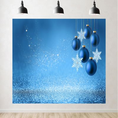 10x7ft Winter Photography Backdrop, Blue Christmas Ornaments with Snowflakes, Glitter Background Decoration Christmas Happy New Year Holiday Party Festival Banner Photo Studio Booth Props Fabric