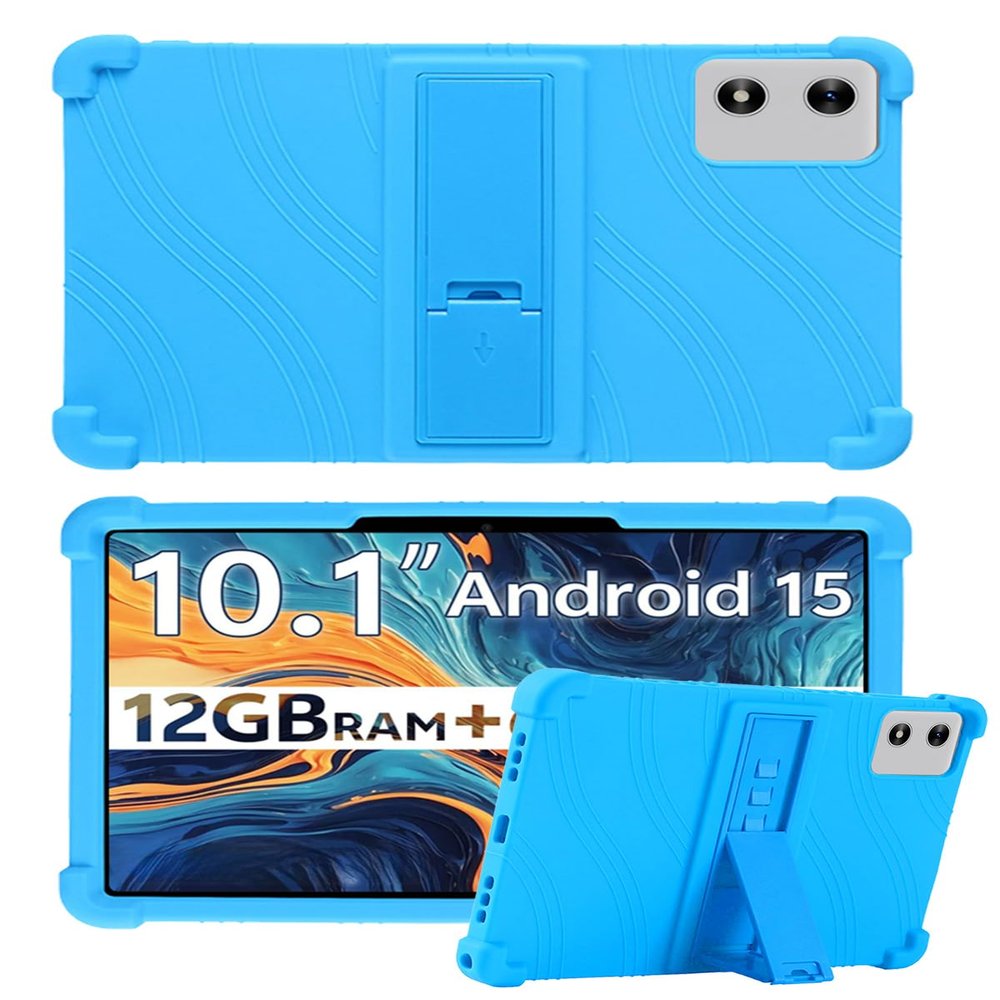 10" Case for SVITOO Tab 10/P10/PL001 Android 15 Tablet, FJIASTB Soft Silicone Kids Friendly Protective Cover with Adjustable Stand, Drop-Proof (Sky Blue)