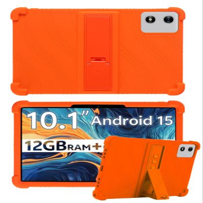 10" Case for SVITOO Tab 10/P10/PL001 Android 15 Tablet, FJIASTB Soft Silicone Kids Friendly Protective Cover with Adjustable Stand, Drop-Proof (Orange)